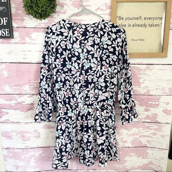 SAKS FIFTH AVENUE Blue White Floral Long Sleeve Romper Large EUC Spring Summer - Picture 2 of 5